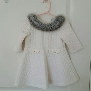 Janie and Jack Faux Fur Collar White Dress